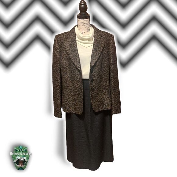 Vintage 1990’s Leopard Animal Print Two Piece Business Interview Power Suit, Plu - Picture 3 of 9